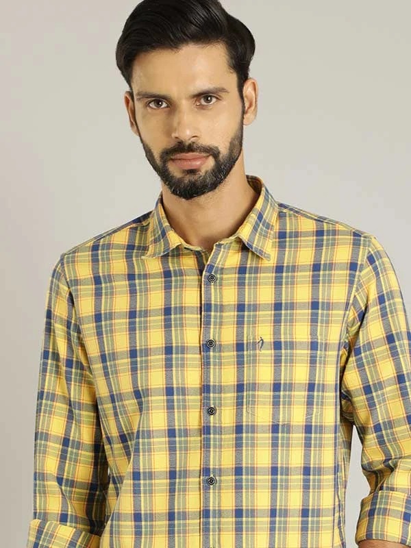 Indian Terrain Men Checkered Yellow Shirt